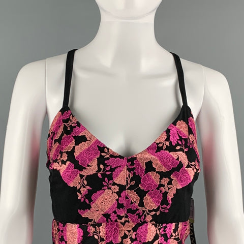 CHRISTIAN SIRIANO Size 4 Black Pink Polyester Floral Long Dress