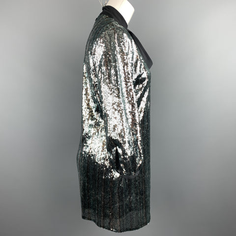 C'N'C by CoSTUME NATIONAL Size 6 Blue & Silver Sequin Black Bow Collar Dress