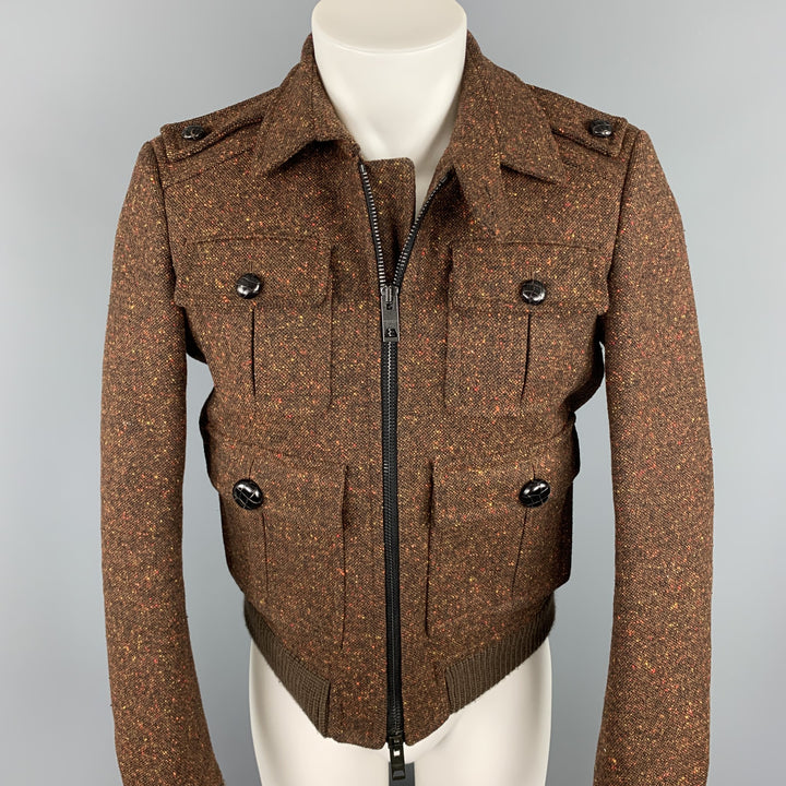 BURBERRY PRORSUM Fall 2011 Size 36 Brown Tweed Wool Zip Up Jacket