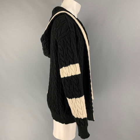 SAINT LAURENT Cárdigan con capucha de lana con bloques de color blanco y negro talla L