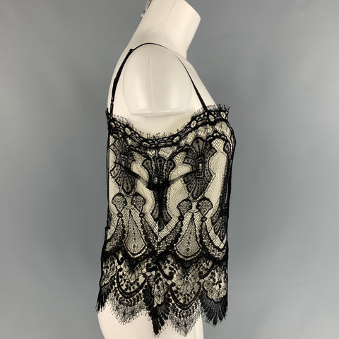 RALPH LAUREN Black Label Size L Black & Cream Viscose / Polyamide Dress Top