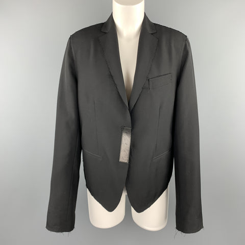 GUCCI by TOM FORD Size 8 Black Frayed Edge Wool Leather Trim Blazer