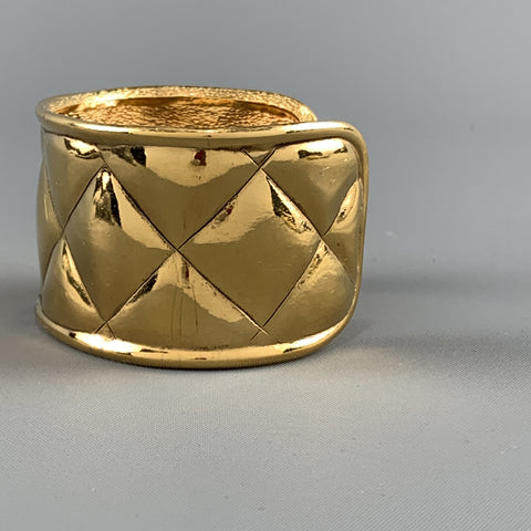 CHANEL Vintage 1970s Gold Tone Metal Quilted Cuff Bracelet