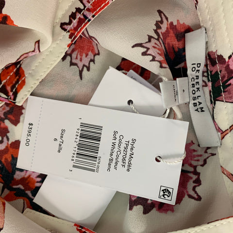 DEREK LAM Size 6 Cream & Orange Silk Floral Blouse