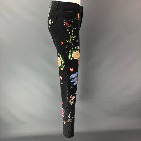 ALICE + OLIVIA Size 4 Grey Multicolour Cotton Blend Embroidered Jeans