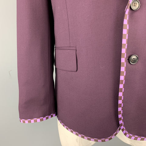 PAUL SMITH Size 44 Purple Wool Checkered Trim Notch Lapel Sport Coat