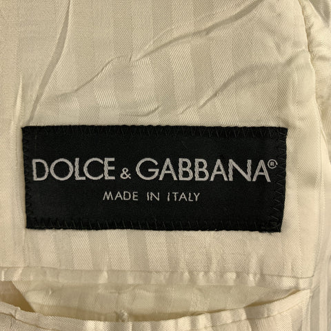 DOLCE & GABBANA Size 40 Cream Textured Cotton / Silk Peak Lapel Sport Coat