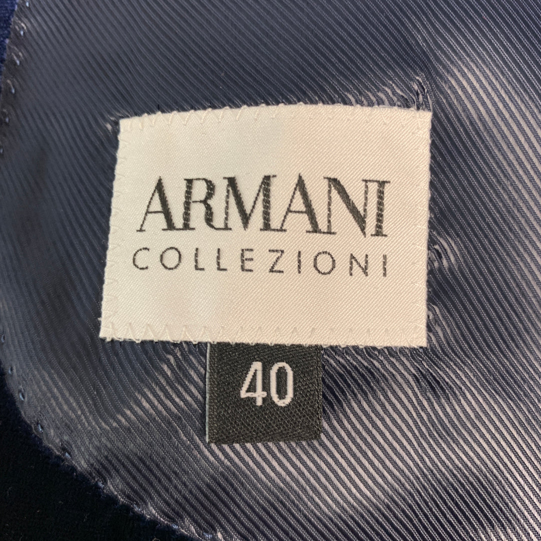 EMPORIO ARMANI Size 40 Navy Velvet Rayon Silk Peak Lapel Sport Coat