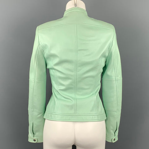 Veste de moto zippée en cuir menthe ESCADA taille 4