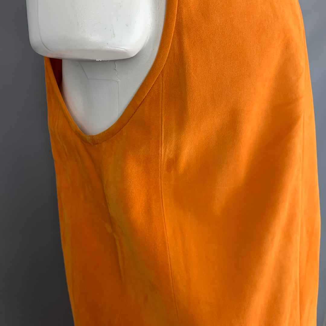 BALENCIAGA Size 8 Orange Suede Sleeveless Dress