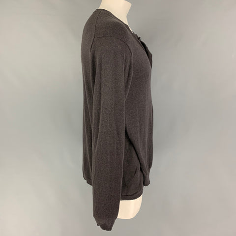 YOHJI YAMAMOTO Size L Charcoal Knitted Cotton Cashmere Henley Pullover