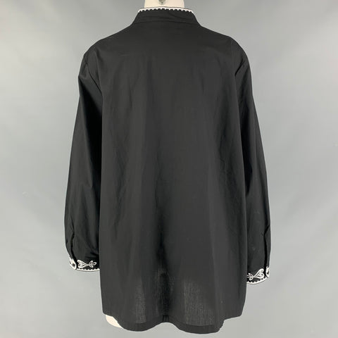 BOB MACKIE Talla XXL Blusa bordada de algodón y poliéster blanco y negro