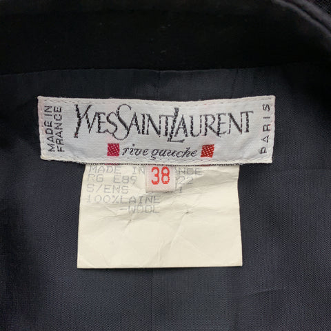 YVES SAINT LAURENT Rivve Gauche Size 6 Navy Wool Collarless Blazer