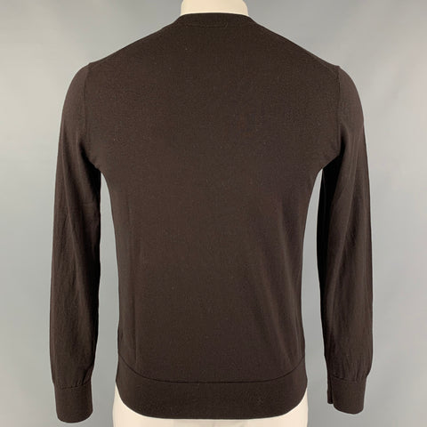 THEORY Size L Brown Solid Wool Long Sleeve Pullover