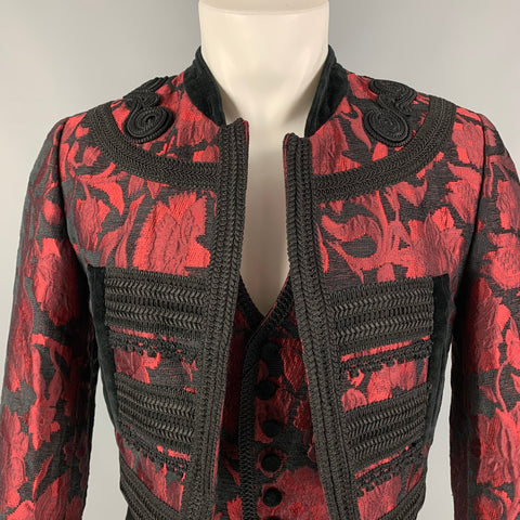 DOLCE & GABBANA SS 2015 Size 36 Red Brocade Viscose Blend Cropped Vest & Jacket