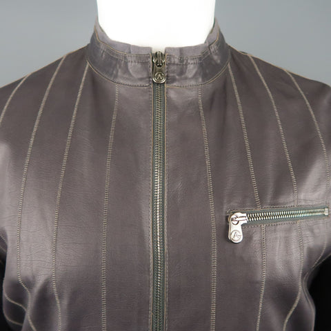 ARMANI COLLEZIONI 40 Purple Stitched Leather Biker Jacket