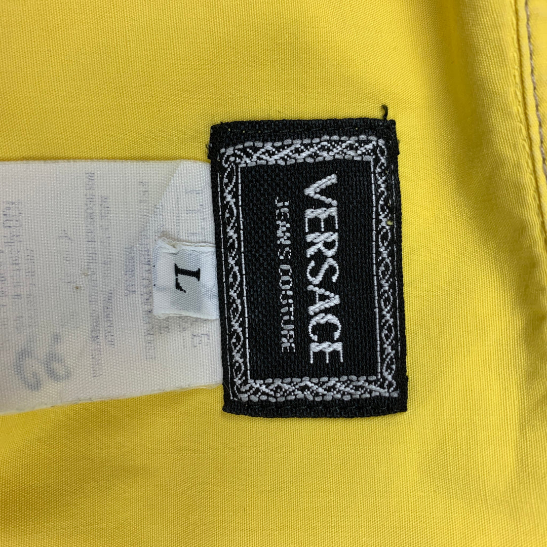vintage VERSACE JEANS COUTURE Taille L Jaune Contrast Stitch Coton Chemise à manches longues