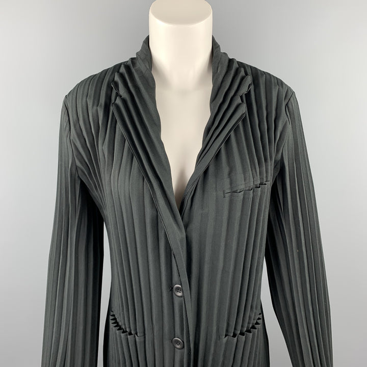 ISSEY MIYAKE Size L Black Pleated Polyester Buttoned Jacket