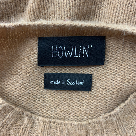 HOWLIN Size L Tan Knitted Wool Crew-Neck Sweater