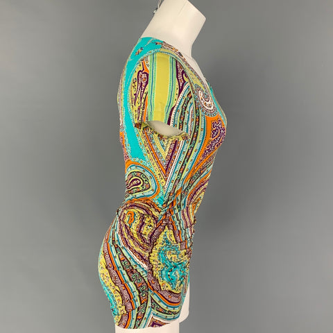 ETRO Taille 6 Turquoise Orange Viscose Paisley Haut décontracté froncé
