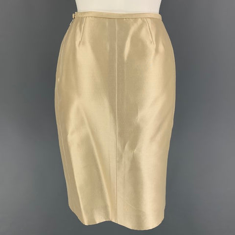 Vintage YVES SAINT LAURENT Size 6 Cream Wool Silk Peak Lapel Skirt Suit