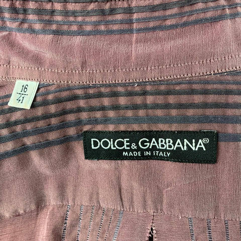 DOLCE & GABBANA Size M Purple Grey Stripe Button Up Long Sleeve Shirt