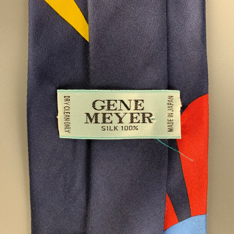 GENE MEYER Navy Multi-Color Print Silk Tie