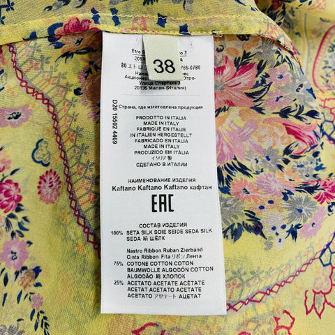 ETRO Taille 2 Blouse à manches longues florale en soie rose jaune