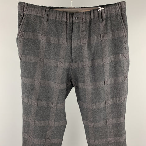 SAGE DE CRET Size L Black Window Pane Wool / Cotton Elastic Waistband Casual Pants