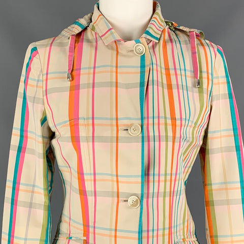 LORO PIANA Size 4  Multi-color Plaid Cotton / Silk Detachable Hood Jacket
