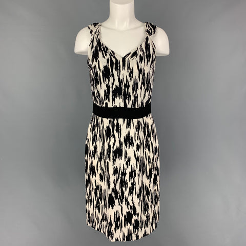 OSCAR DE LA RENTA SS 11 Size 10 Black White Silk Print Sleeveless Sheath Dress