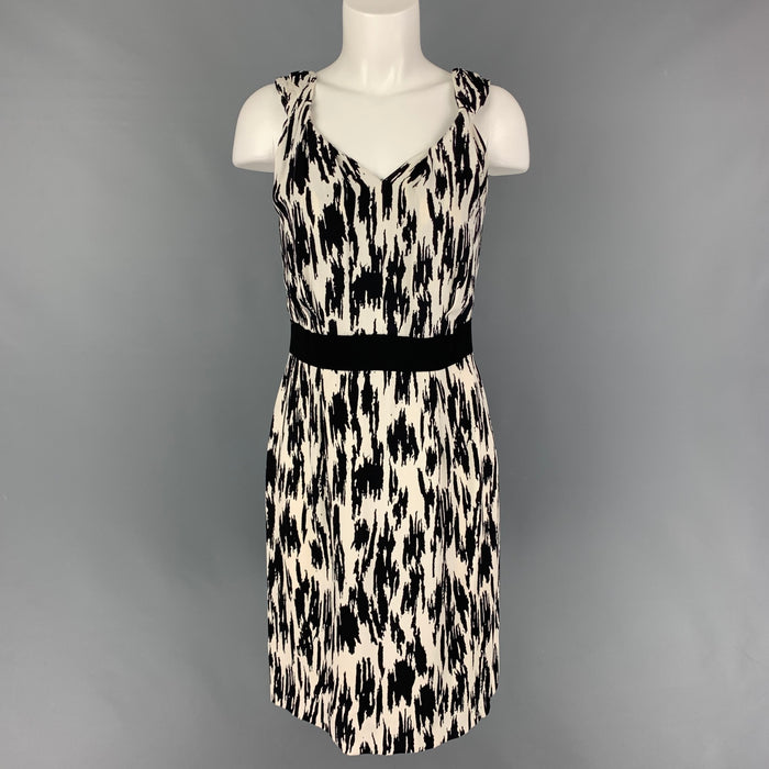 OSCAR DE LA RENTA SS 11 Size 10 Black White Silk Print Sleeveless Sheath Dress