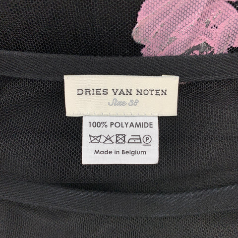 DRIES VAN NOTEN Taille 8 Robe t-shirt en polyamide en maille florale noire et rose