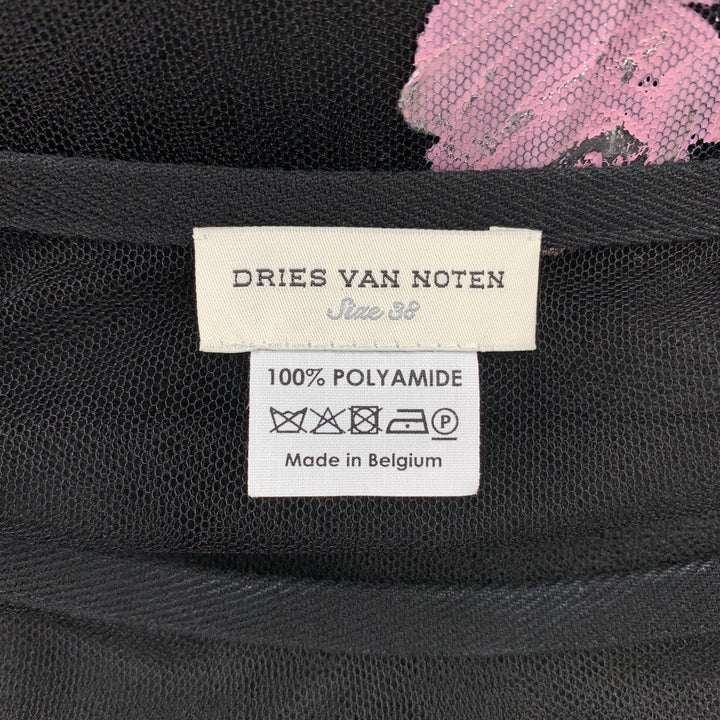 DRIES VAN NOTAN Talla 8 Vestido tipo camiseta de poliamida con malla floral en negro y rosa