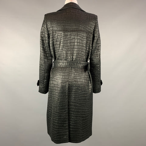 DRIES VAN NOTEN Size 6 Black Textured Acetate Blend Belted Trench Coat