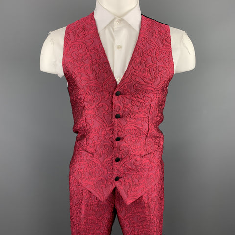 DOLCE & GABBANA Size 36 Raspberry Pink Brocade 3 Piece Peak Lapel Suit