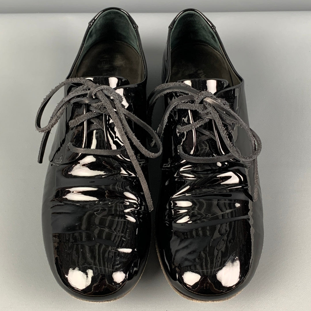 MARSELL Size 7 Black Patent Leather Lace Up Shoes