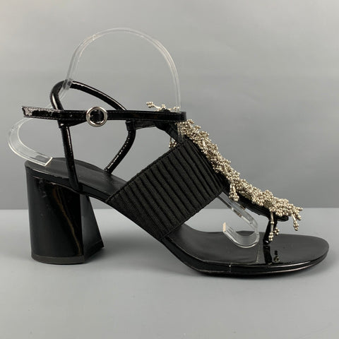 3.1 PHILLIP LIM Size 10 Black Patent Leather Aplique Ankle Strap Sandals