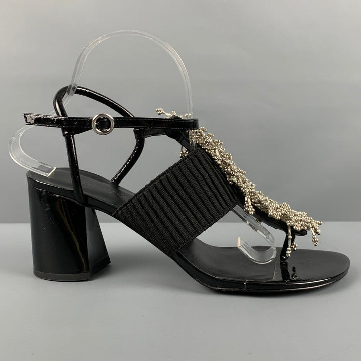 3.1 PHILLIP LIM Size 10 Black Patent Leather Aplique Ankle Strap Sandals