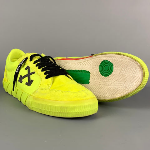 OFF-WHITE Size 11 Neon Yellow Canvas Low Vulcanized Fluo Yellow Sneakers