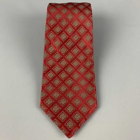 KITON Burgundy Taupe Rhombus Silk Tie