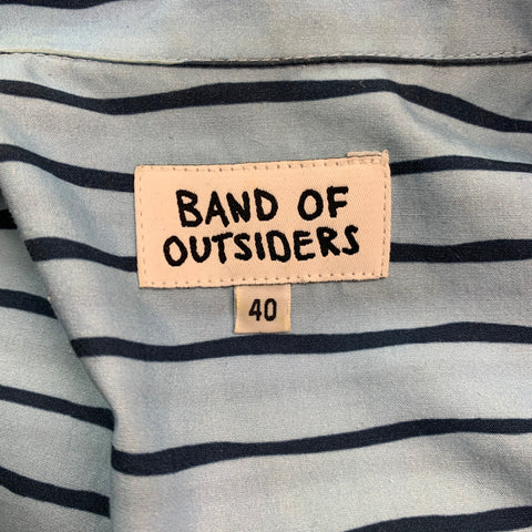 BAND OF OUTSIDERS Size L Blue Navy Stripe Cotton Short Sleeve Shirt