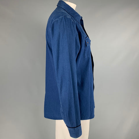 ETRO Size XL Indigo Cotton Snaps Long Sleeve Shirt