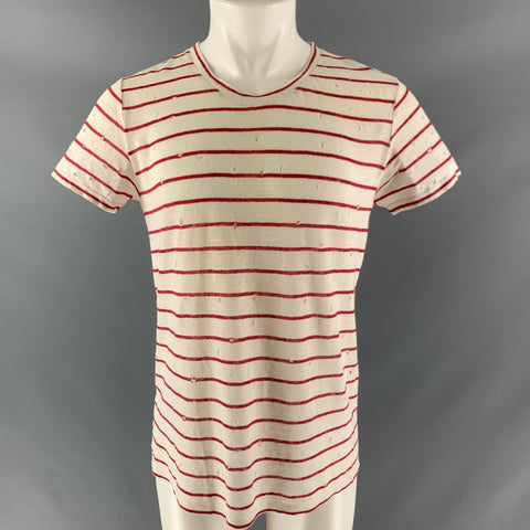 IRO Size S White Red Stripe Linen Crew-Neck T-shirt