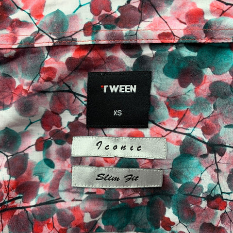 TWEEN Jeonce Size XS Red & Green Floral Cotton Slim Fit Long Sleeve Shirt