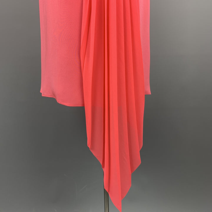 AKRIS Vestido recto con pliegues laterales sin mangas de gasa de seda rosa talla 12