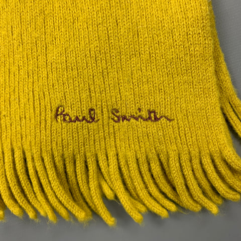 PAUL SMITH Bufanda de punto de lana con flecos, talla única, color amarillo mostaza