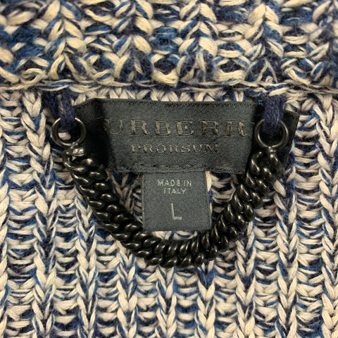 BURBERRY PRORSUM Spring Summer 2012 Size L Navy & White Knitted Wool Fisherman Scoop Neck Sweater