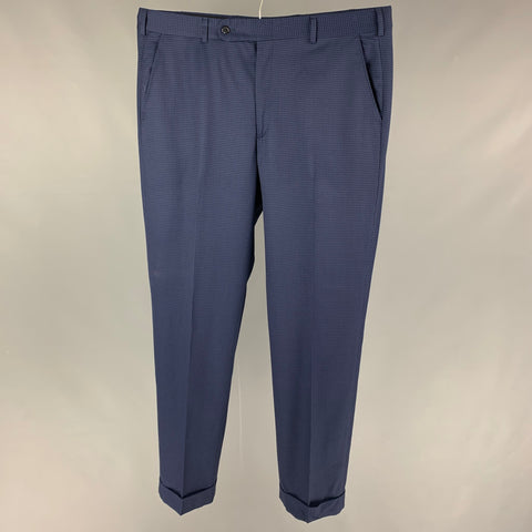 HOLLAND & SHERRY Size 36 Blue Black Checkered Flat Front Dress Pants