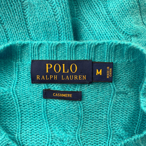 POLO by RALPH LAUREN Size M Aqua Cable Knit Cashmere Crew-Neck Sweater